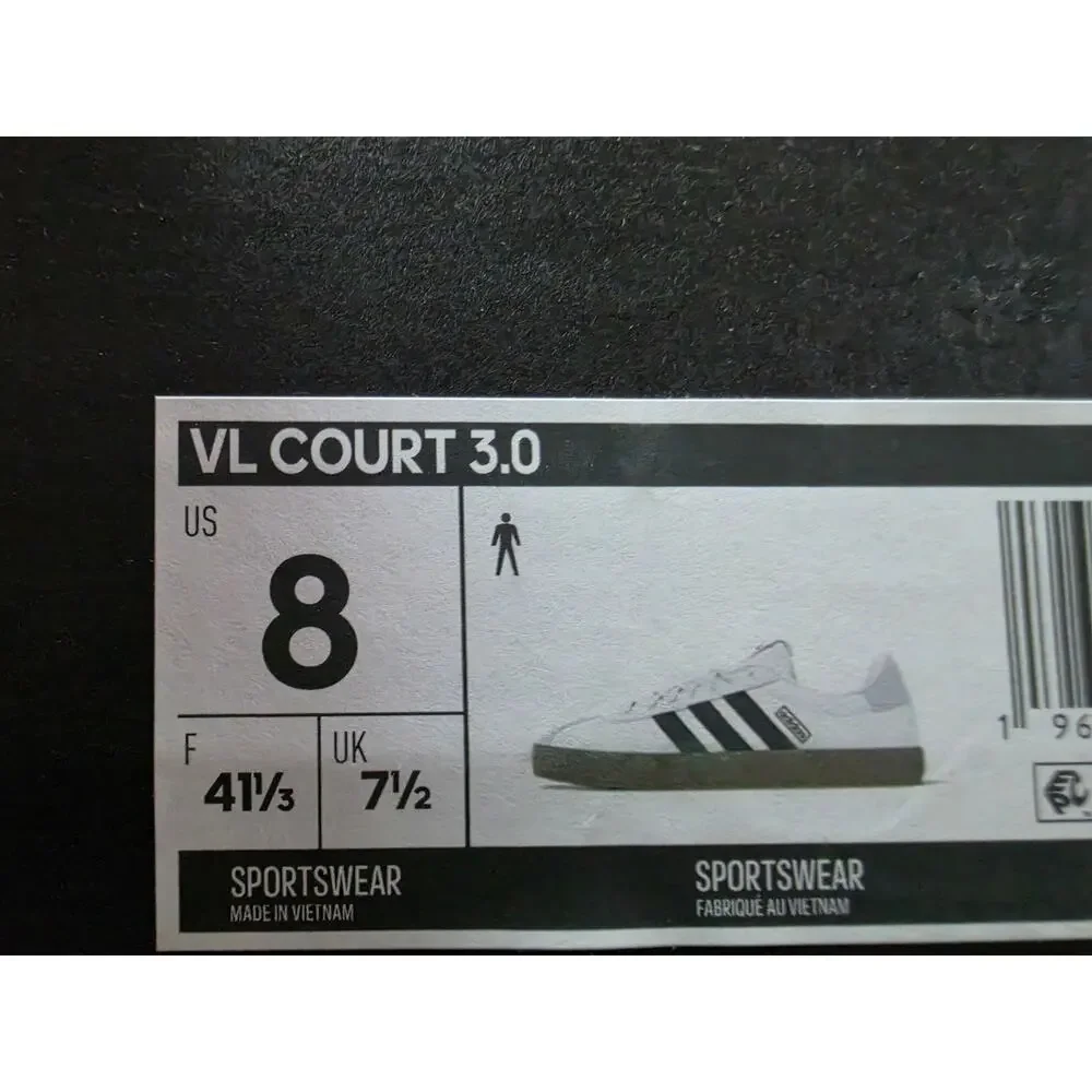 Adidas VL Court 3.0 Men’s 8 White Black Gum – Brand New
